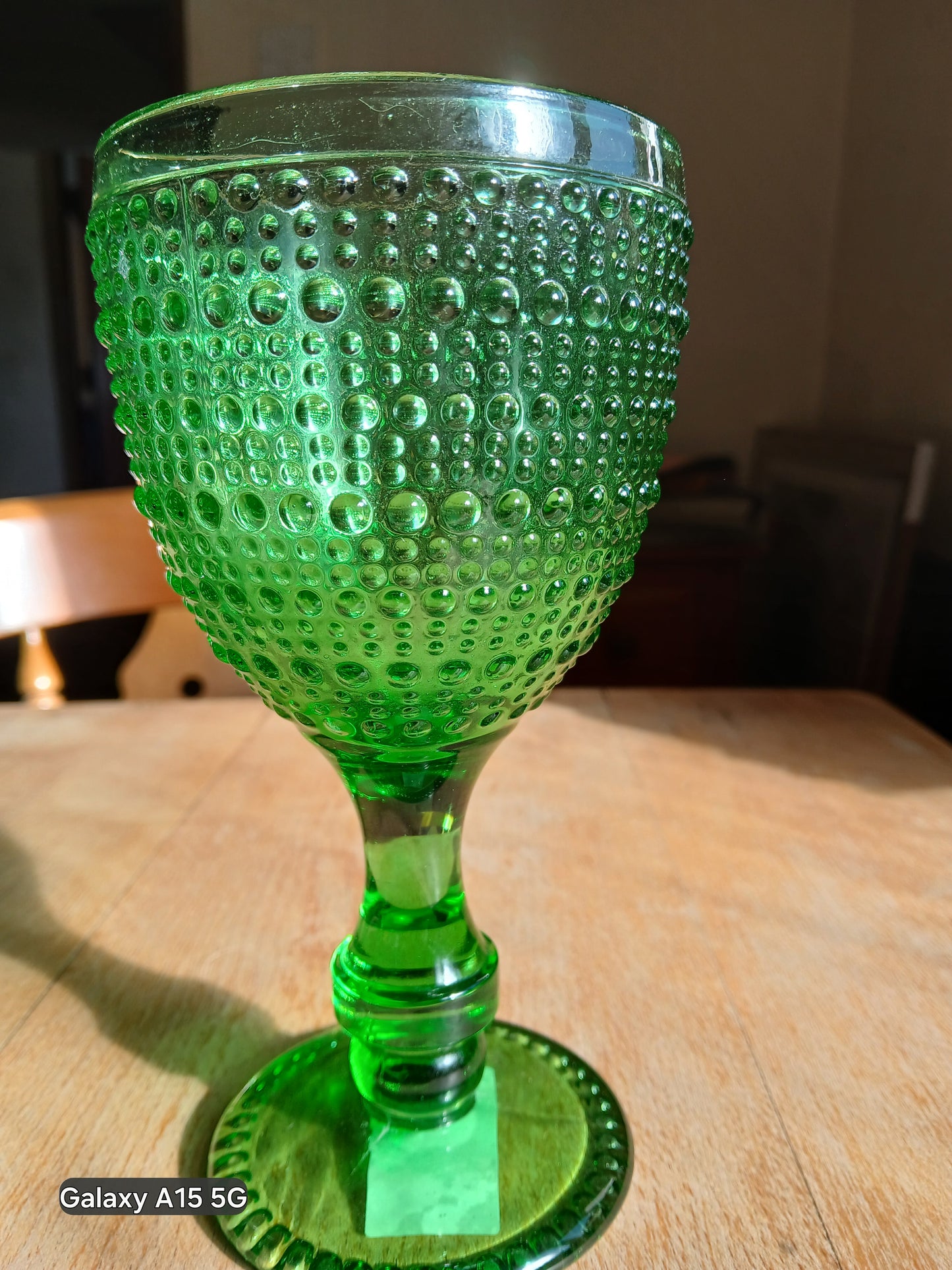 Vintage Emerald Green Hobnail Glass Goblets – Set of 4 Textured Stemmed Drinking Glasses