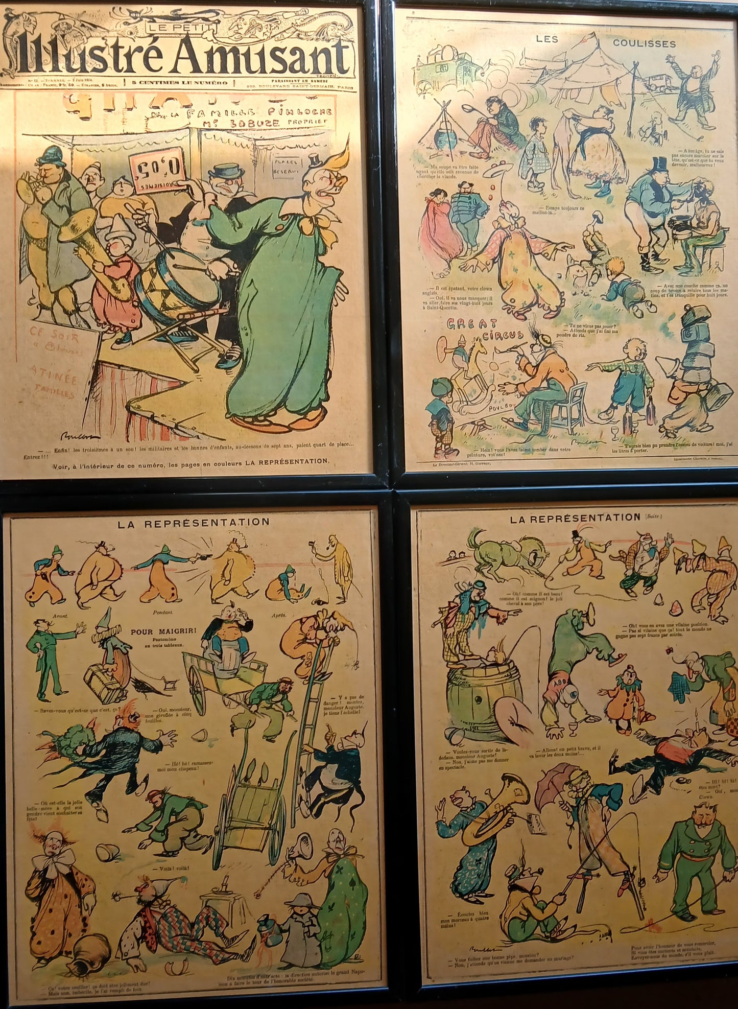 French Circus Illustration Prints – “Les Coulisses / La Représentation” – Set of Four
