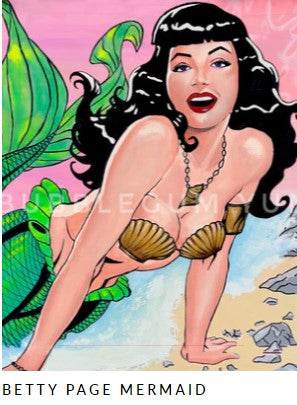 Modern Artisan Printed Rice Paper 'Betty Page Mermaid' Artist Gray Gardens.