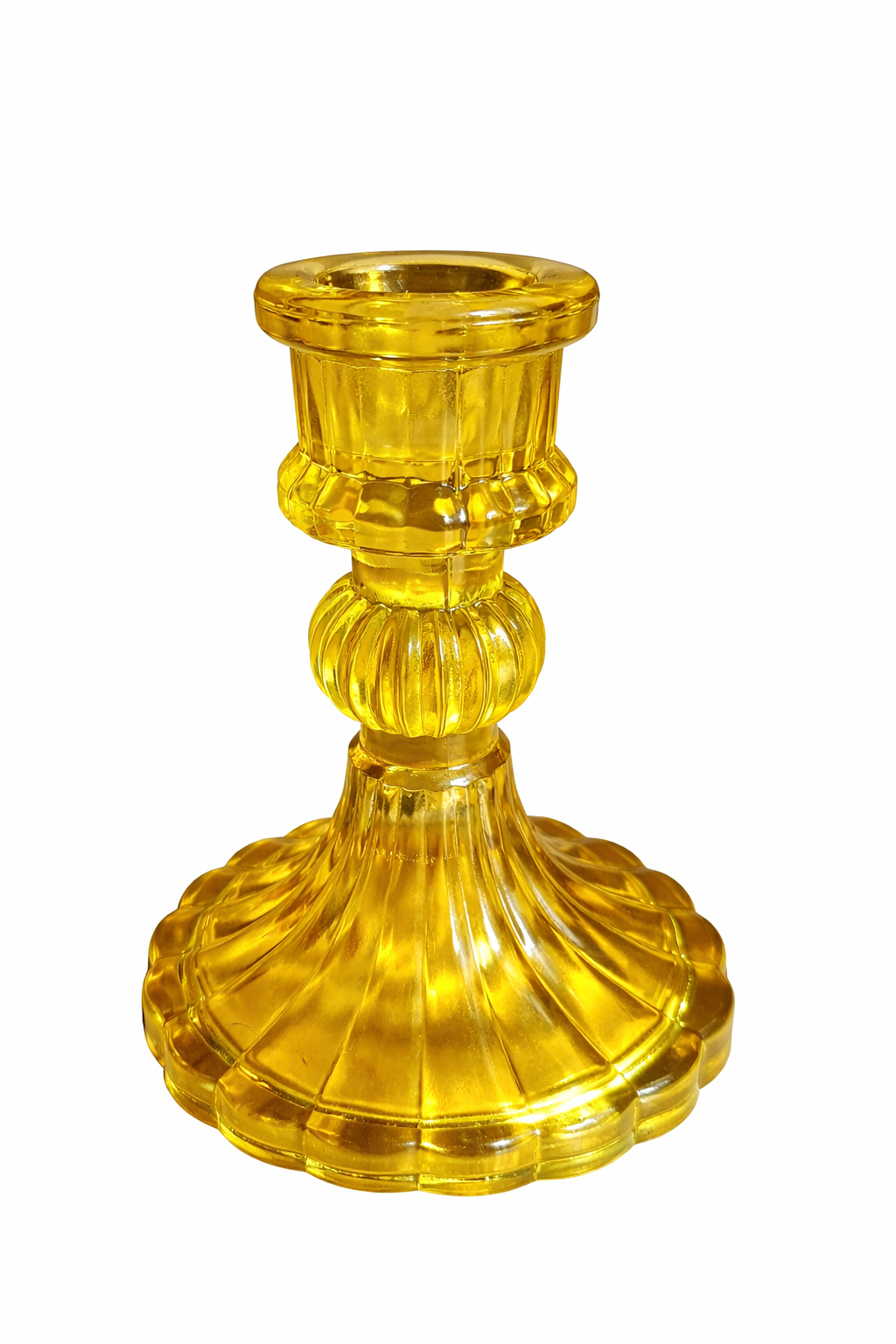 Pressed Glass Mini Candlestick Holder – Diamond Cut Pattern – Decorative Table Candlestick