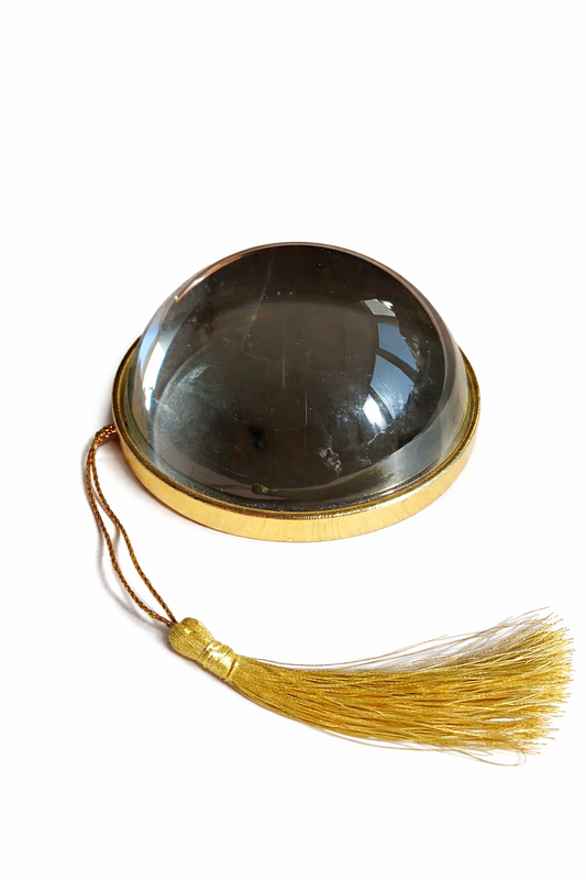 Vintage Brass Dome Paperweight Magnifying Glass with Gold Tassel