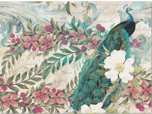 Vintage Decoupage Art Paper 'Vintage Teal Peacock'