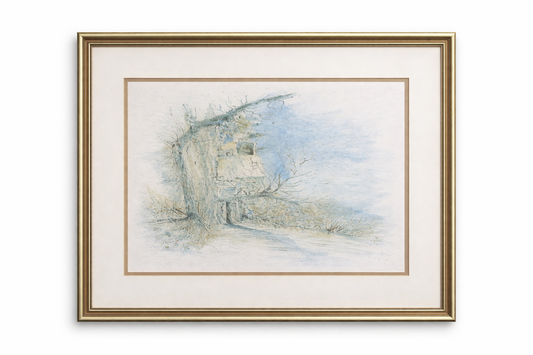 Vintage Framed Cottage Landscape Watercolour – Signed – British School