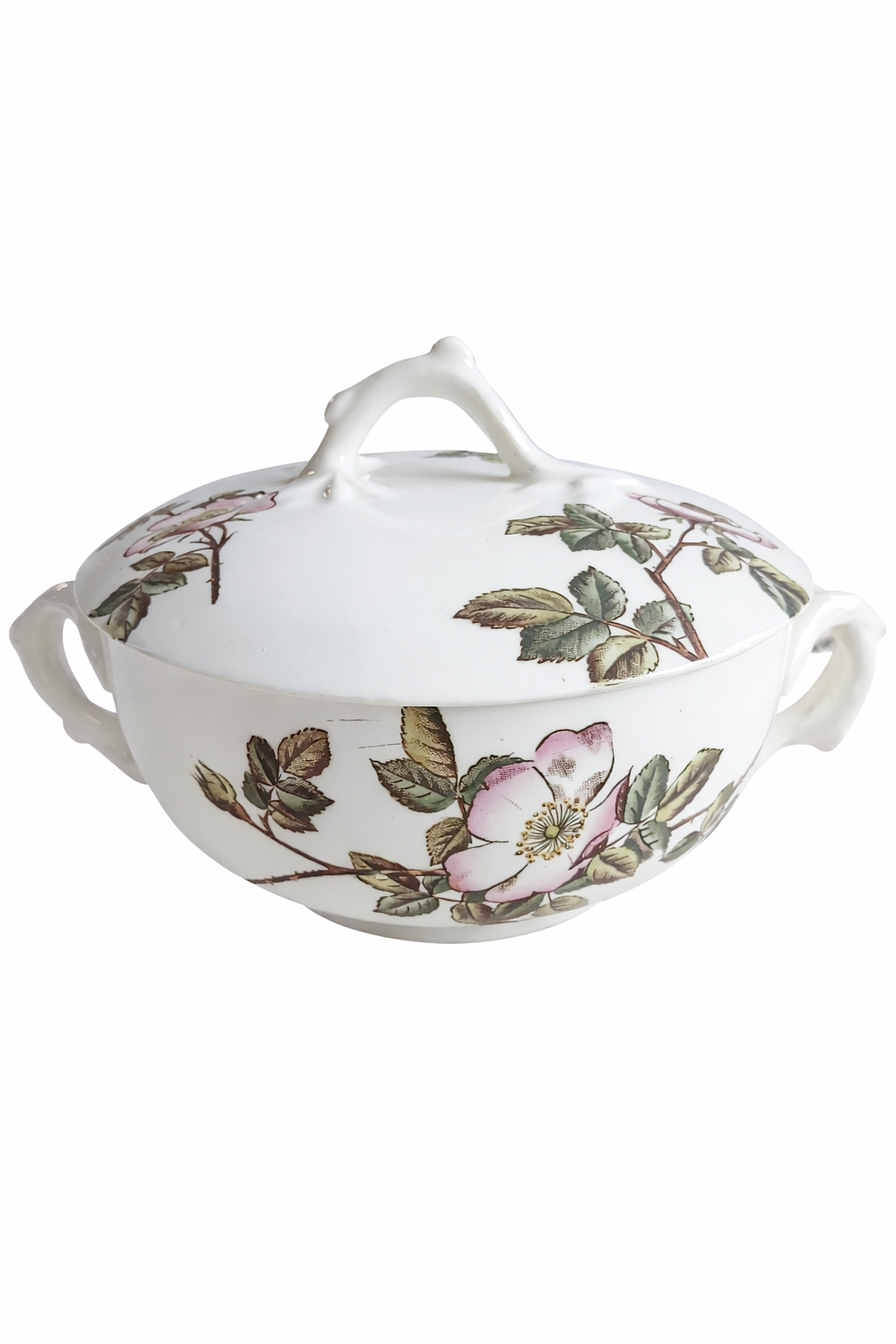 Victorian J & G Meakin “Briar” Lidded Sugar Bowl c1880s Wild Rose Pattern Staffordshire